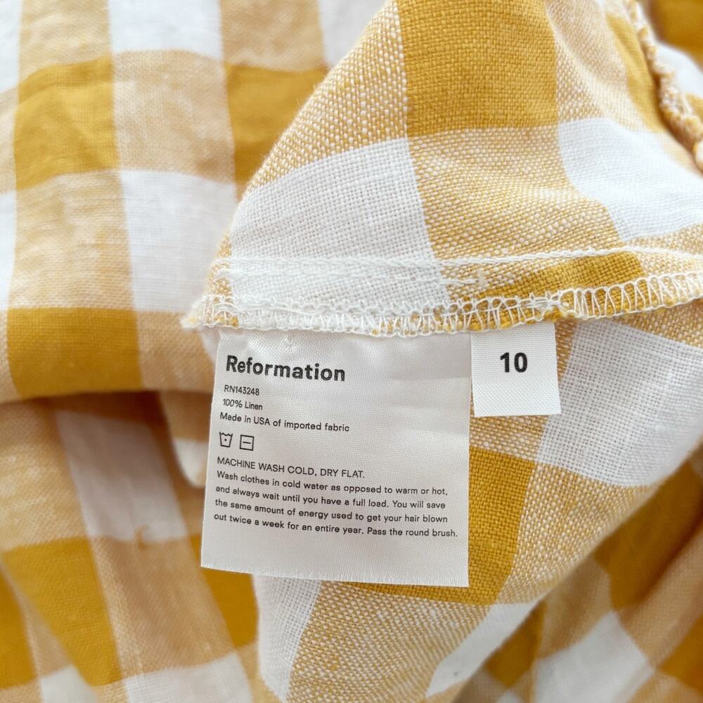 Reformation Seattle Puff Sleeve Linen Mini Dress 10 Yellow NEW - Picture 6 of 7